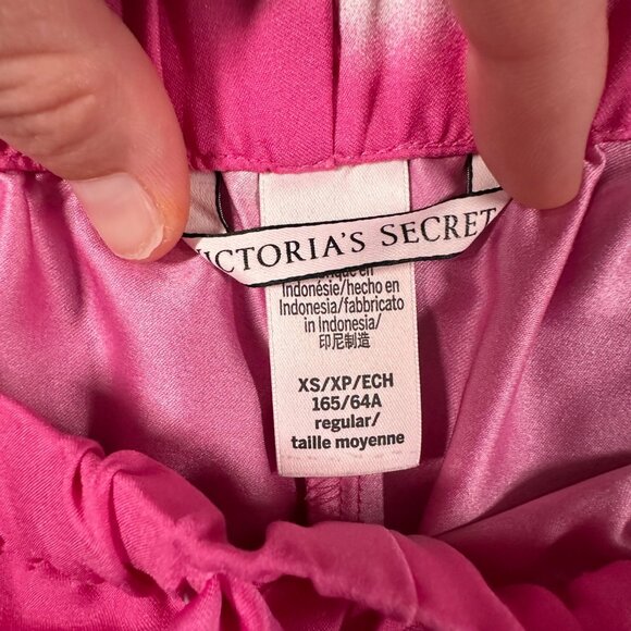 Victorias Secret XS Satin Pajama Lounge Pink Rose Stripe Sides Pull On Sleep Pan - Picture 4 of 8